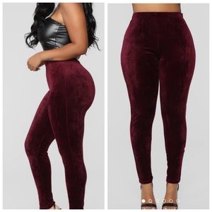 ✨OFFERS? Soft velour burgundy leggings